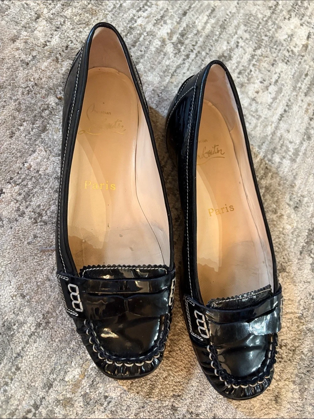 Christian Louboutin Black Patent Leather Penny Loafers - women’s size 36.5